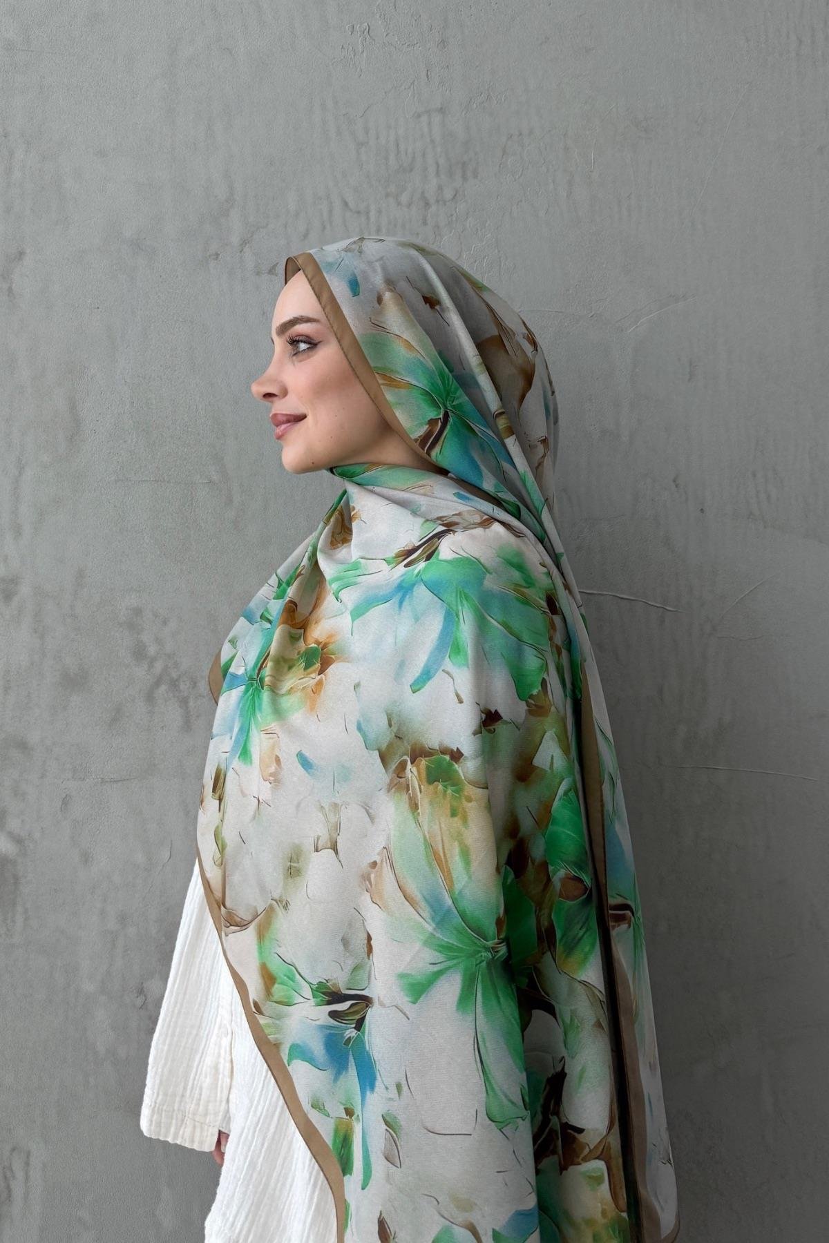 Yeşil&Mavi Leva Modal İpek Şal