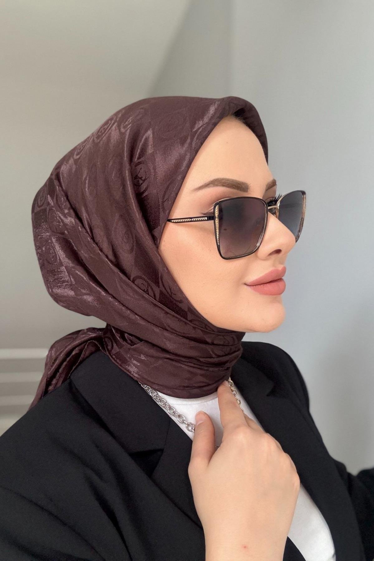 Ysl Desen Jakar Eşarp Kahverengi