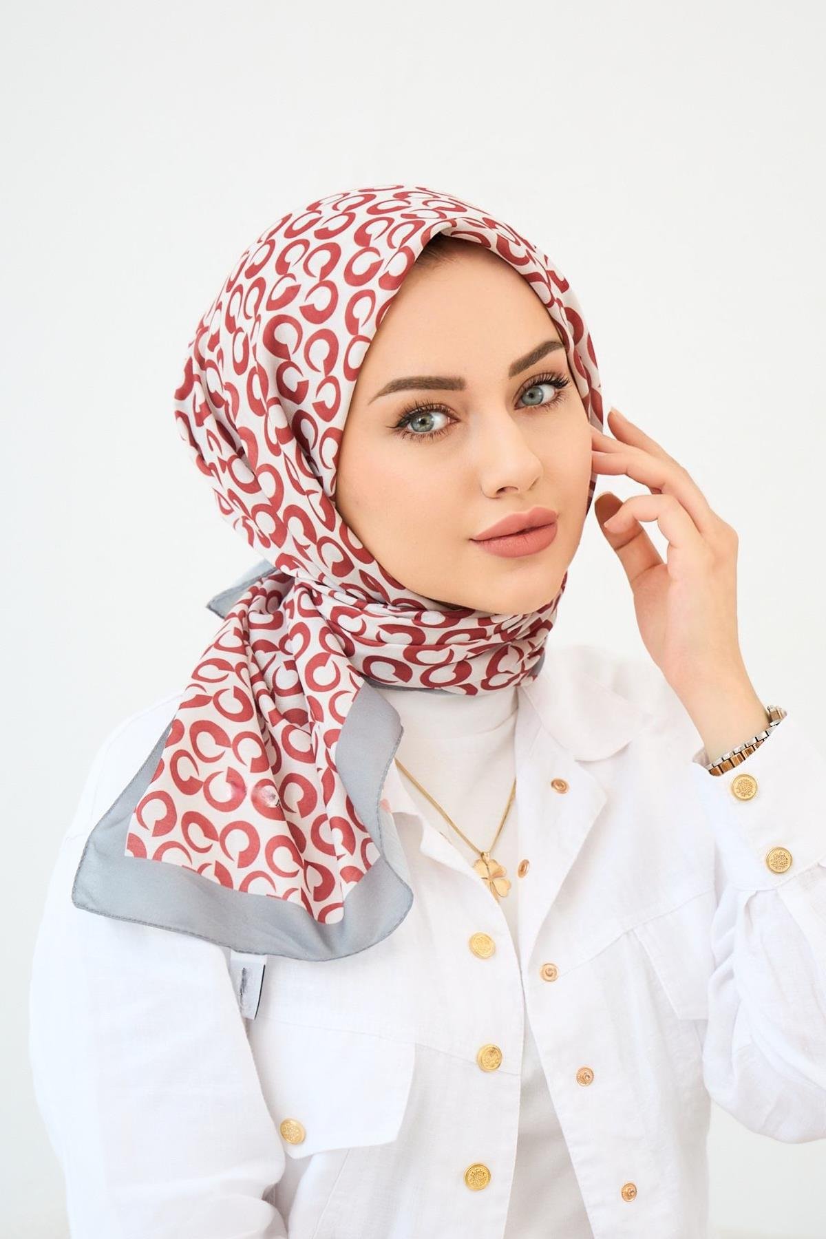 Zarif Desen Dijital Soft Eşarp Bordo