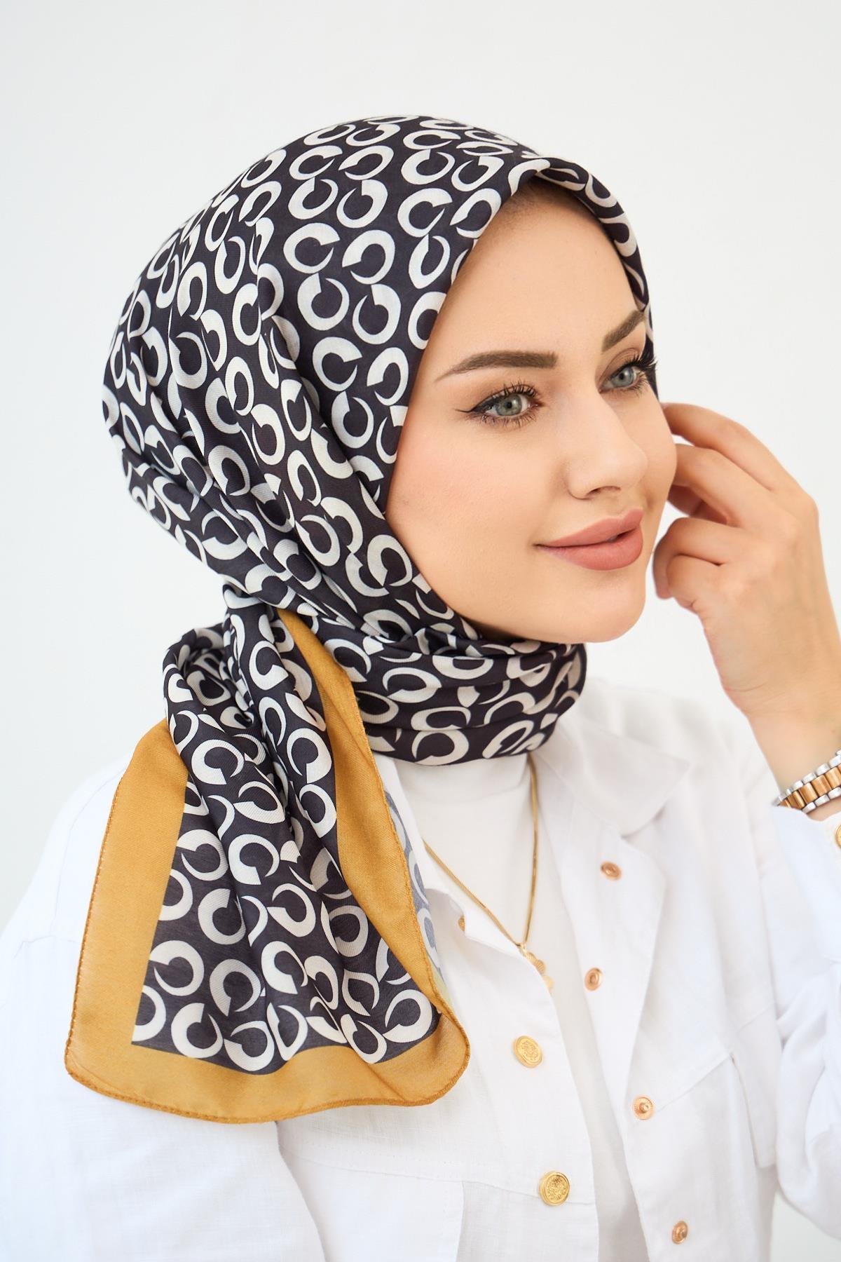 Zarif Desen Dijital Soft Eşarp Siyah