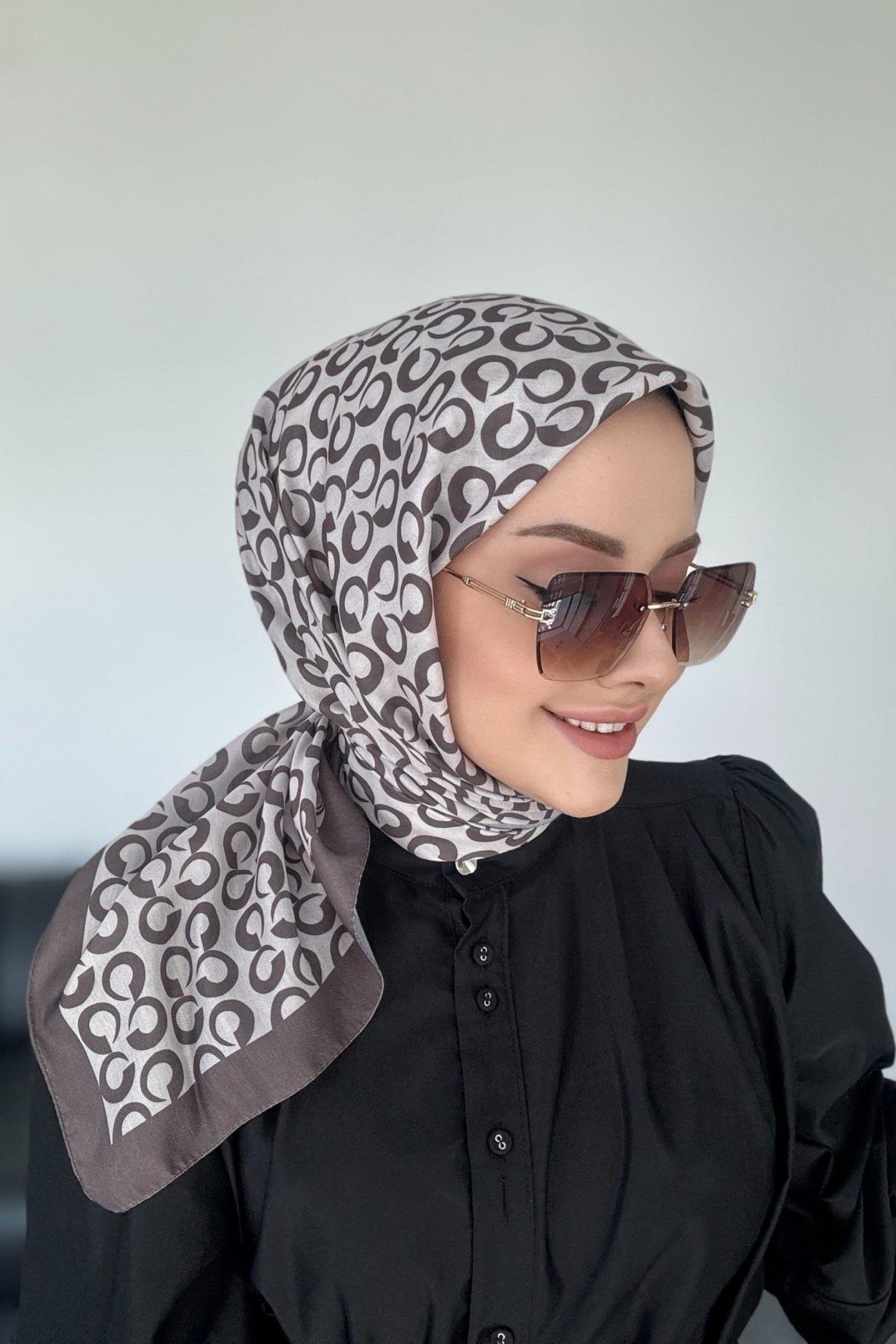 Zarif Desen Dijital Soft Eşarp Vizon