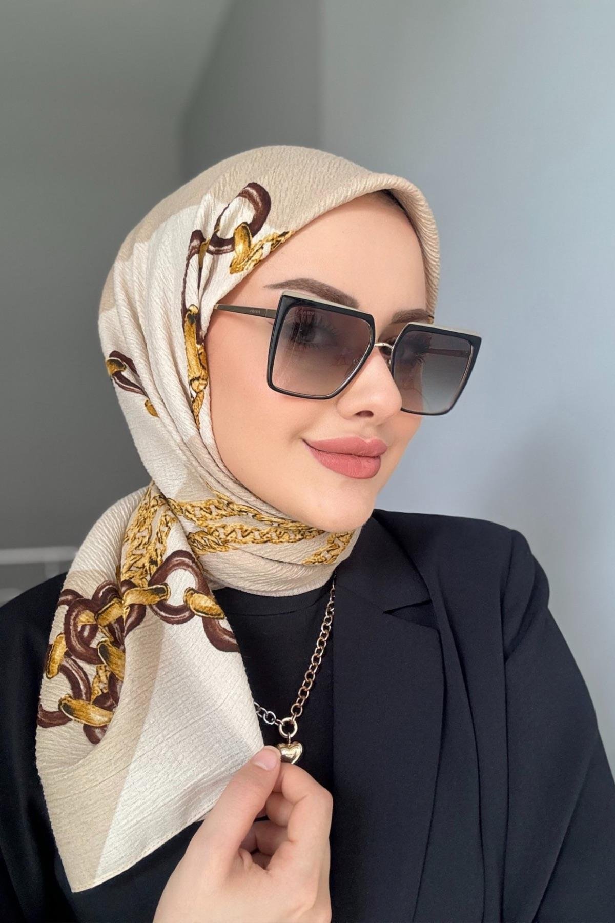 Zincir Desen Naturel Eşarp Bej 