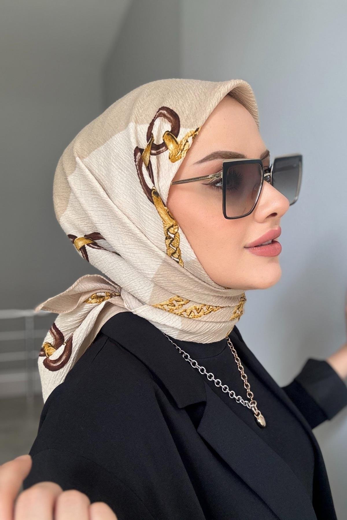 Zincir Desen Naturel Eşarp Bej 