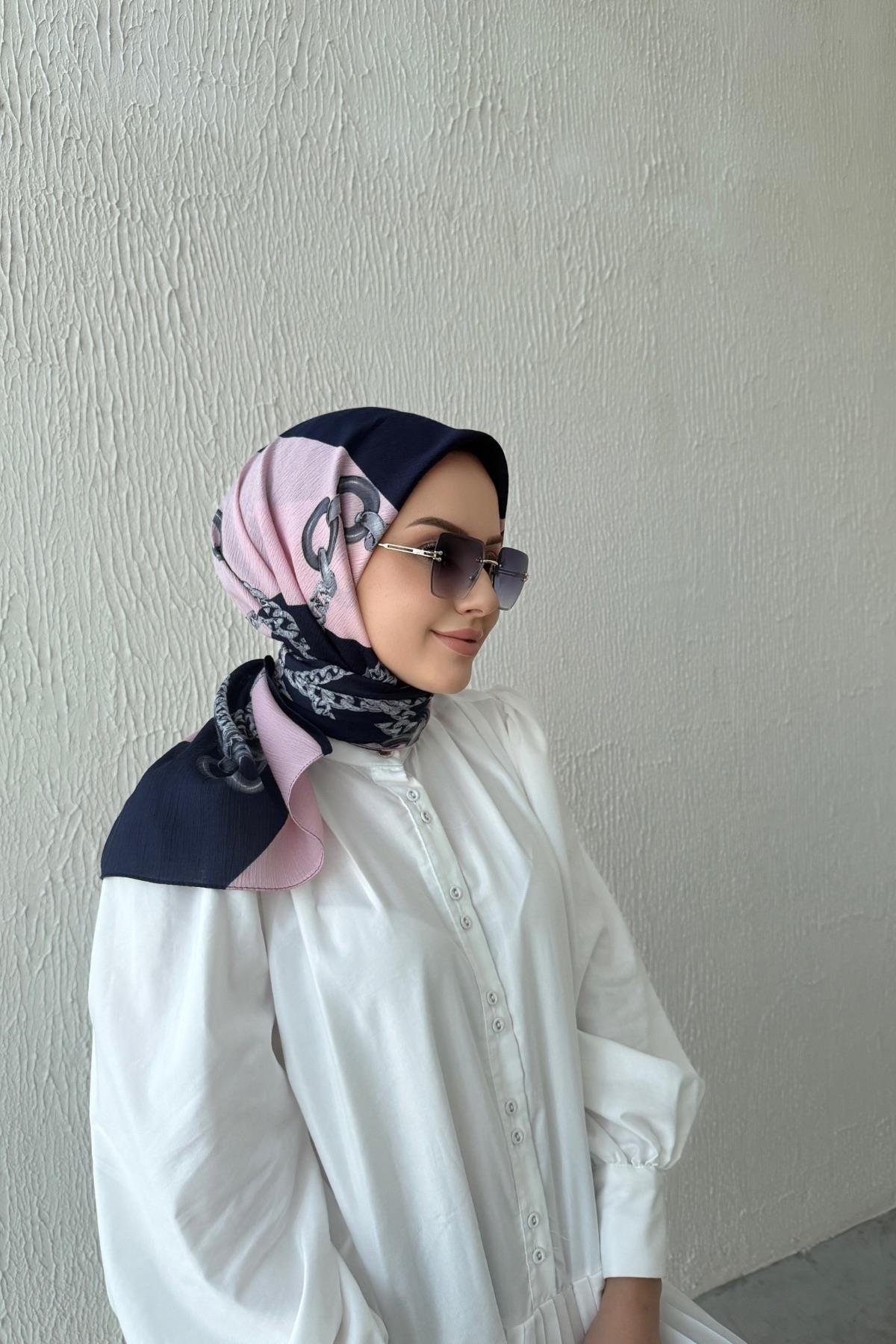 Zincir Desen Naturel Eşarp Pudra