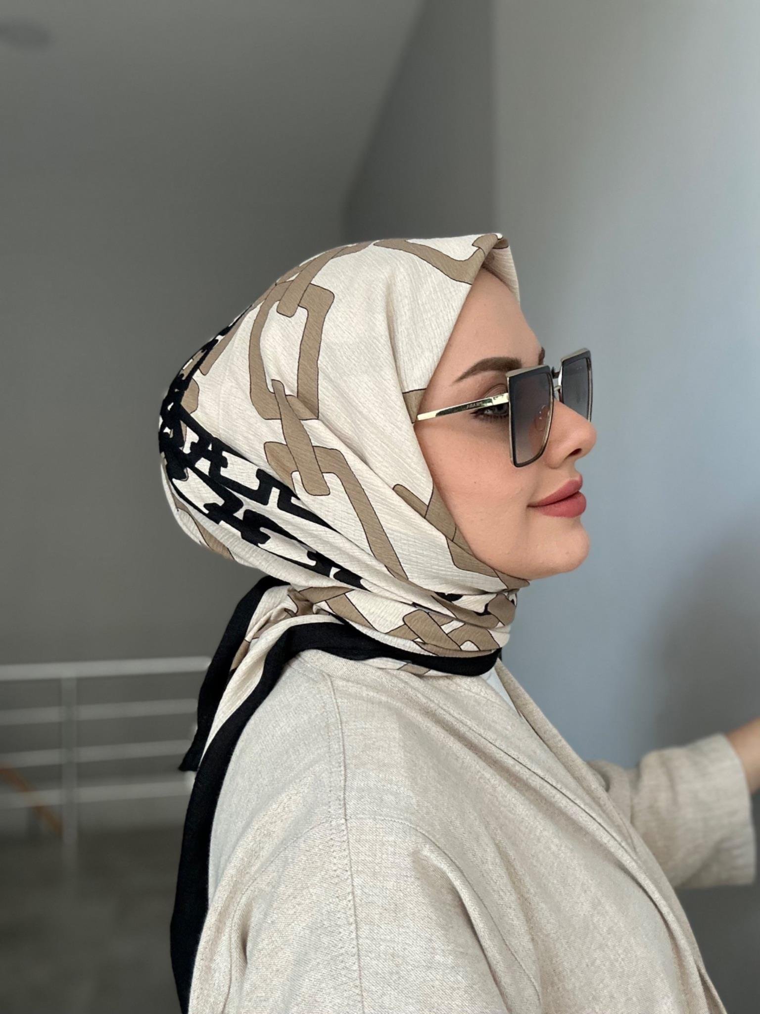 Zincir Desen Naturel Eşarp Vizon