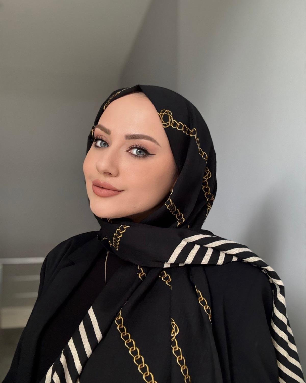 Zincir desen naturel sal siyah (bej cizgi)