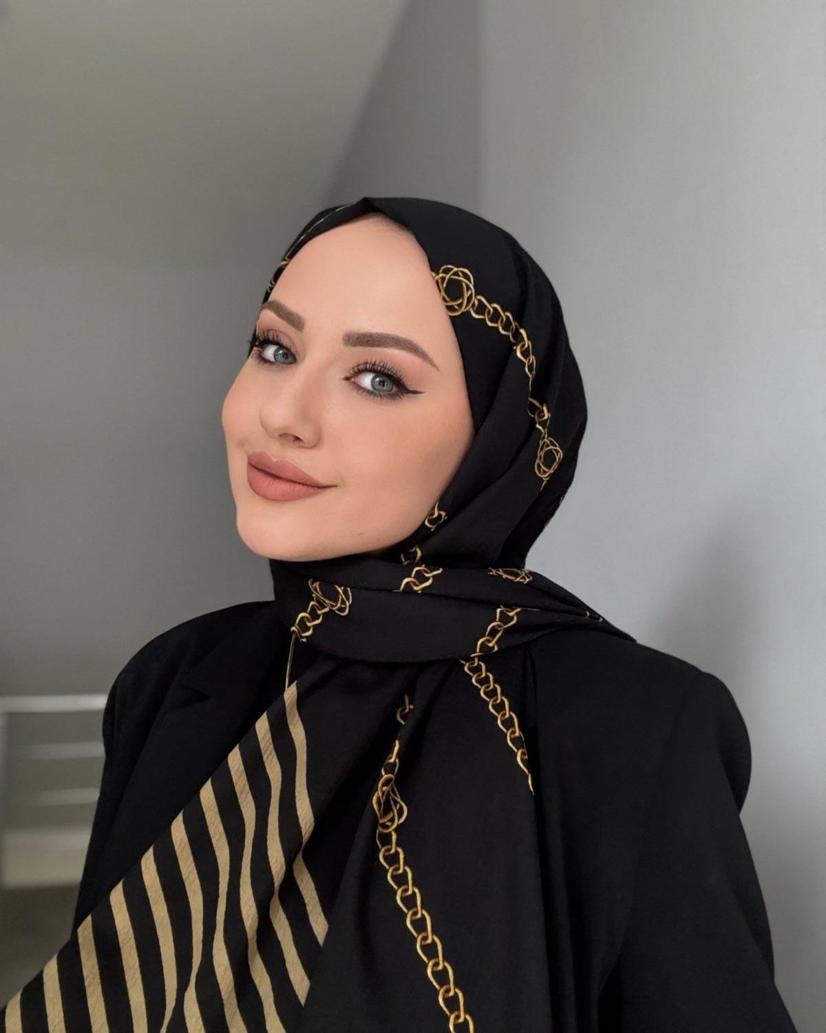 Zincir desen naturel sal siyah ( vizon cizgi )