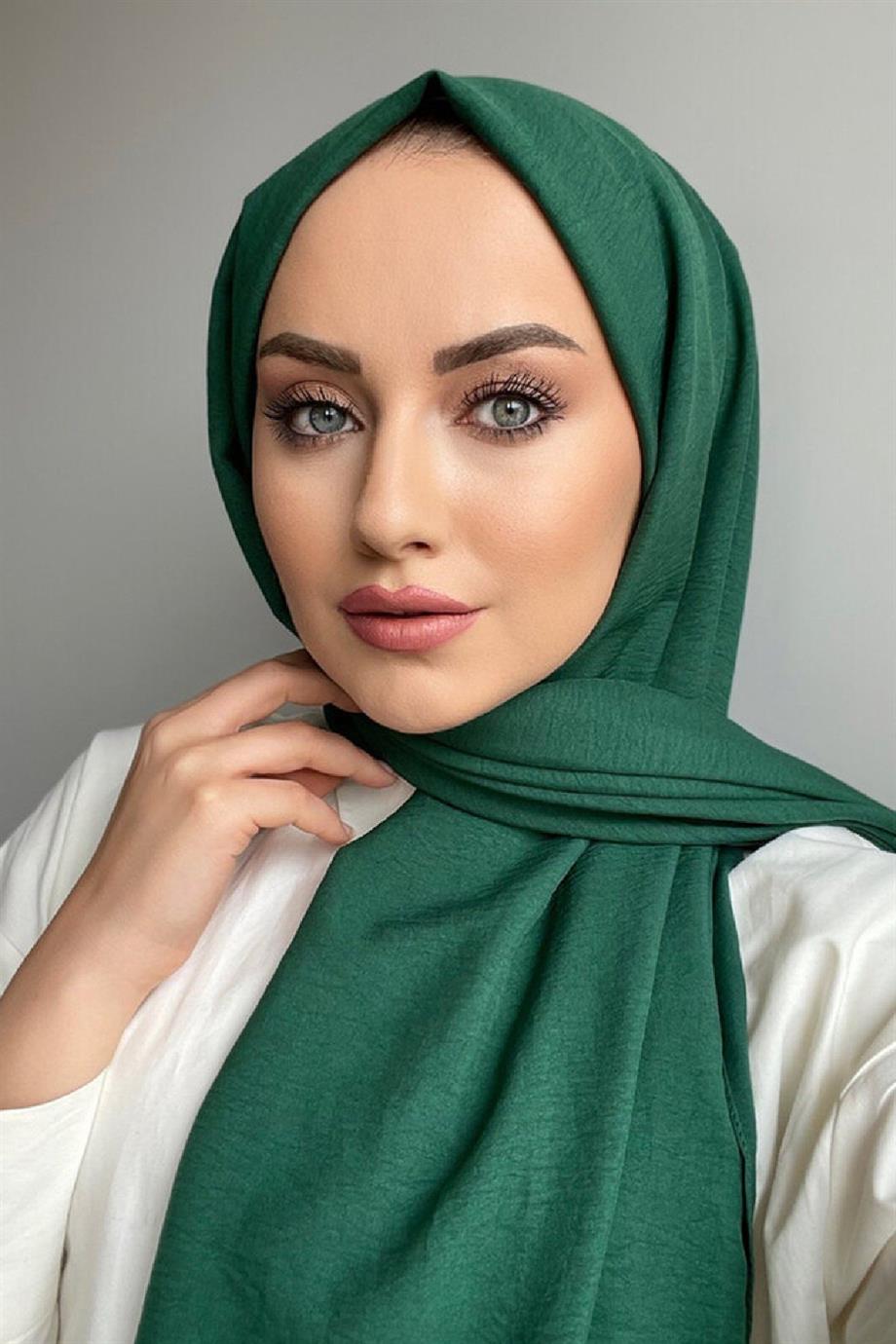 Zümrüt Yeşili  Pamuk Caz Şal