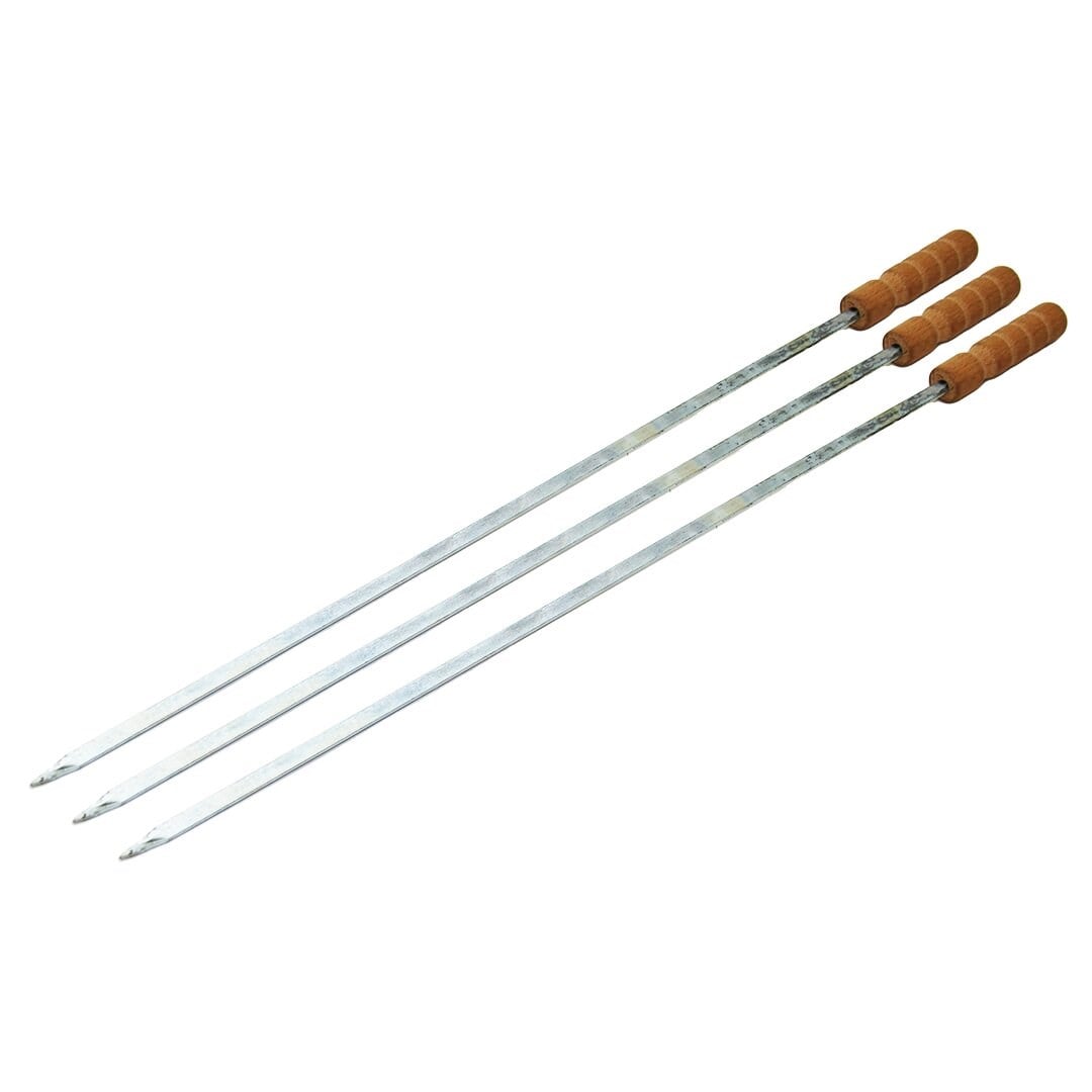 Ahşap Saplı Tavuk Şişi - Dar Yassı - Metal - 50 cm