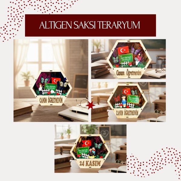 Altıgen Saksı Teraryum - Öğretmenler Günü Hediyesi