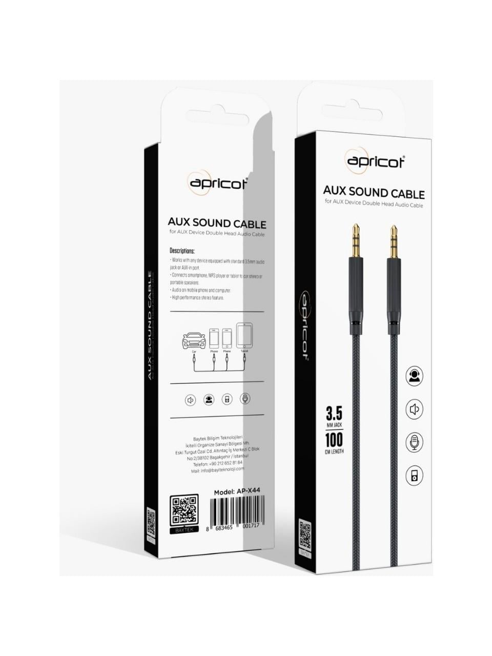 Apricot AP-X44 1m Siyah 3.5mm Stereo Ses Aux Kablosu
