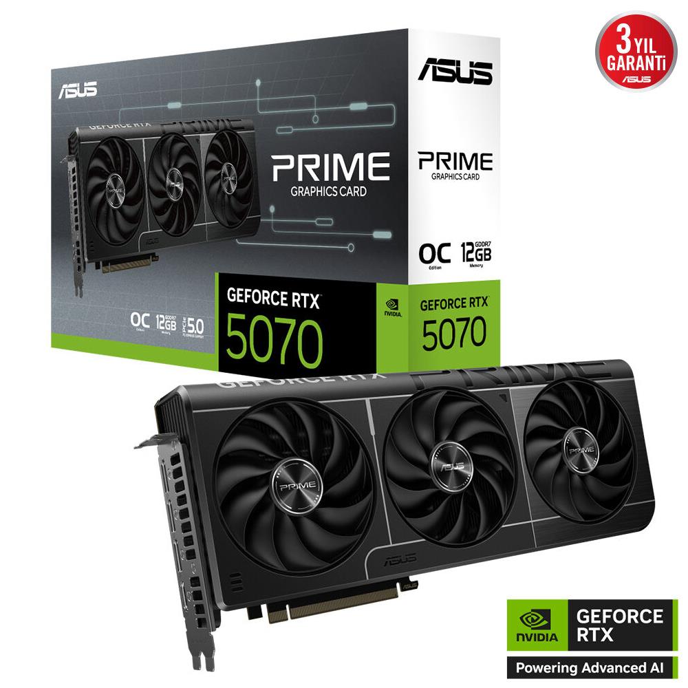 ASUS PRIME GEFORCE RTX 5070 PRIME-RTX5070-O12G 12GB GDDR7 OC EDITION 192 BIT GAMING EKRAN KARTI