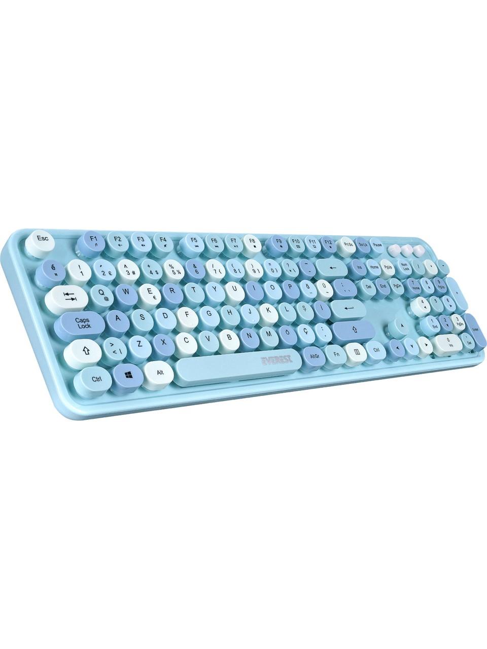 Everest ROUND KM-6282 Renkli Tuşlu Mavi Kablosuz Q Multimedia Klavye + Mouse Set