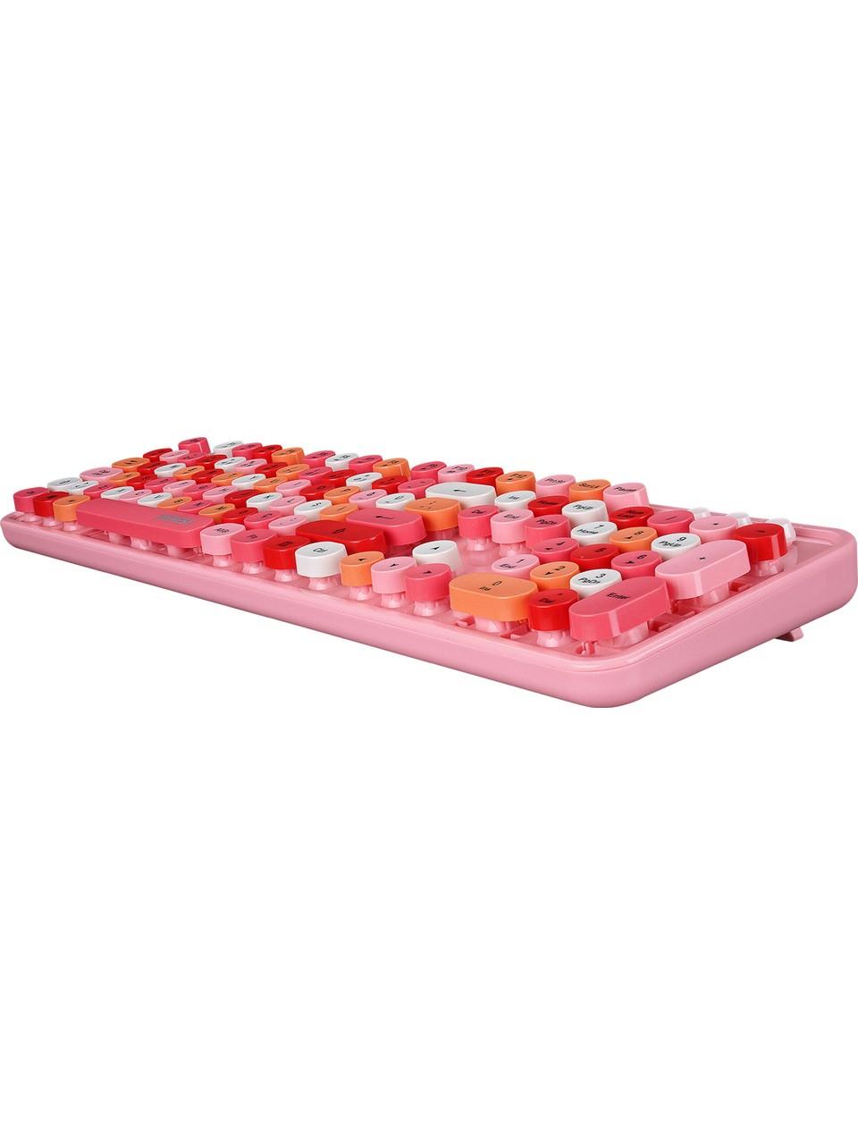 Everest ROUND KM-6282 Renkli Tuşlu Pembe Kablosuz Q Multimedia Klavye + Mouse Set