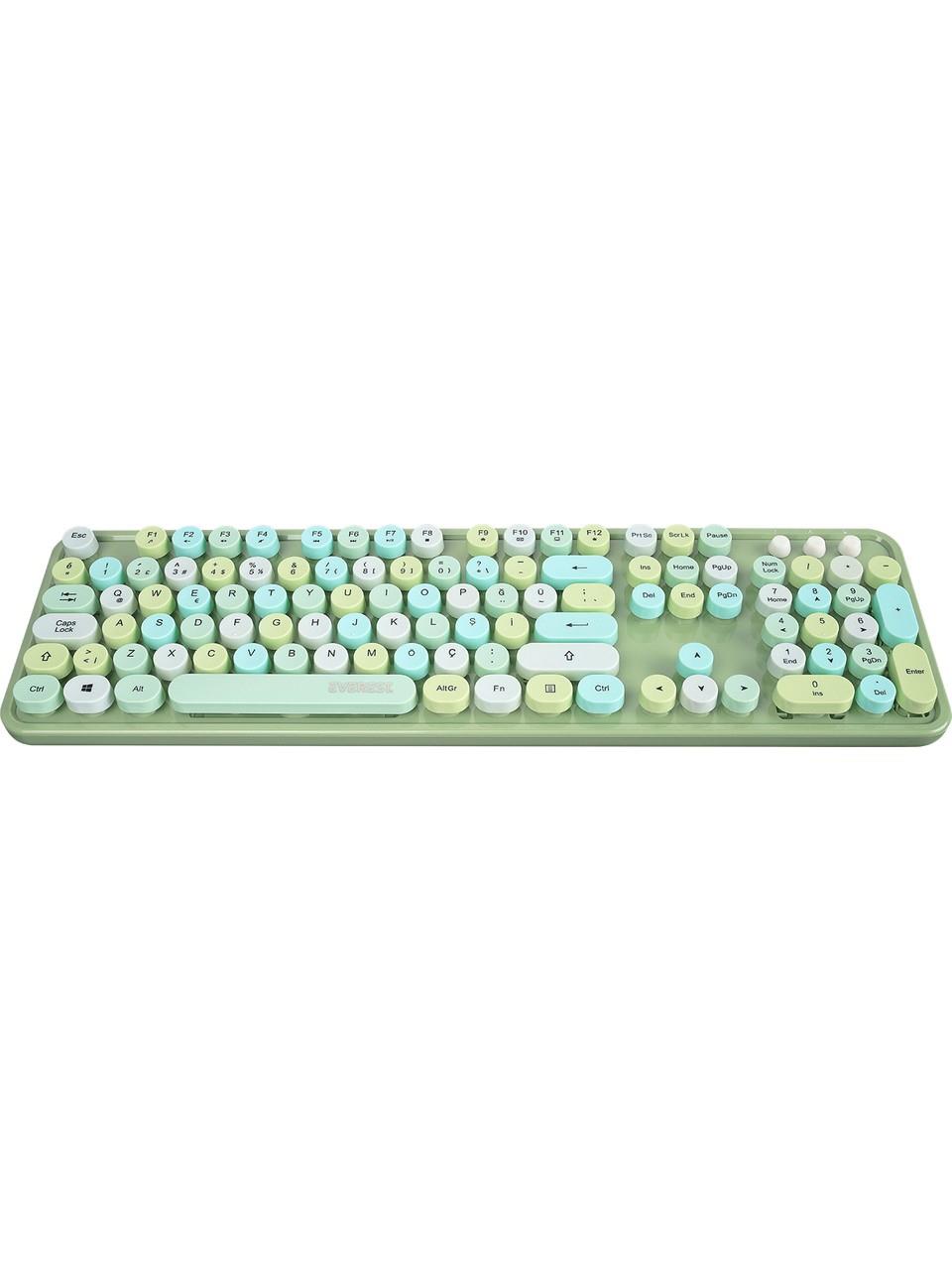 Everest ROUND KM-6282 Renkli Tuşlu Yeşil Kablosuz Q Multimedia Klavye + Mouse Set