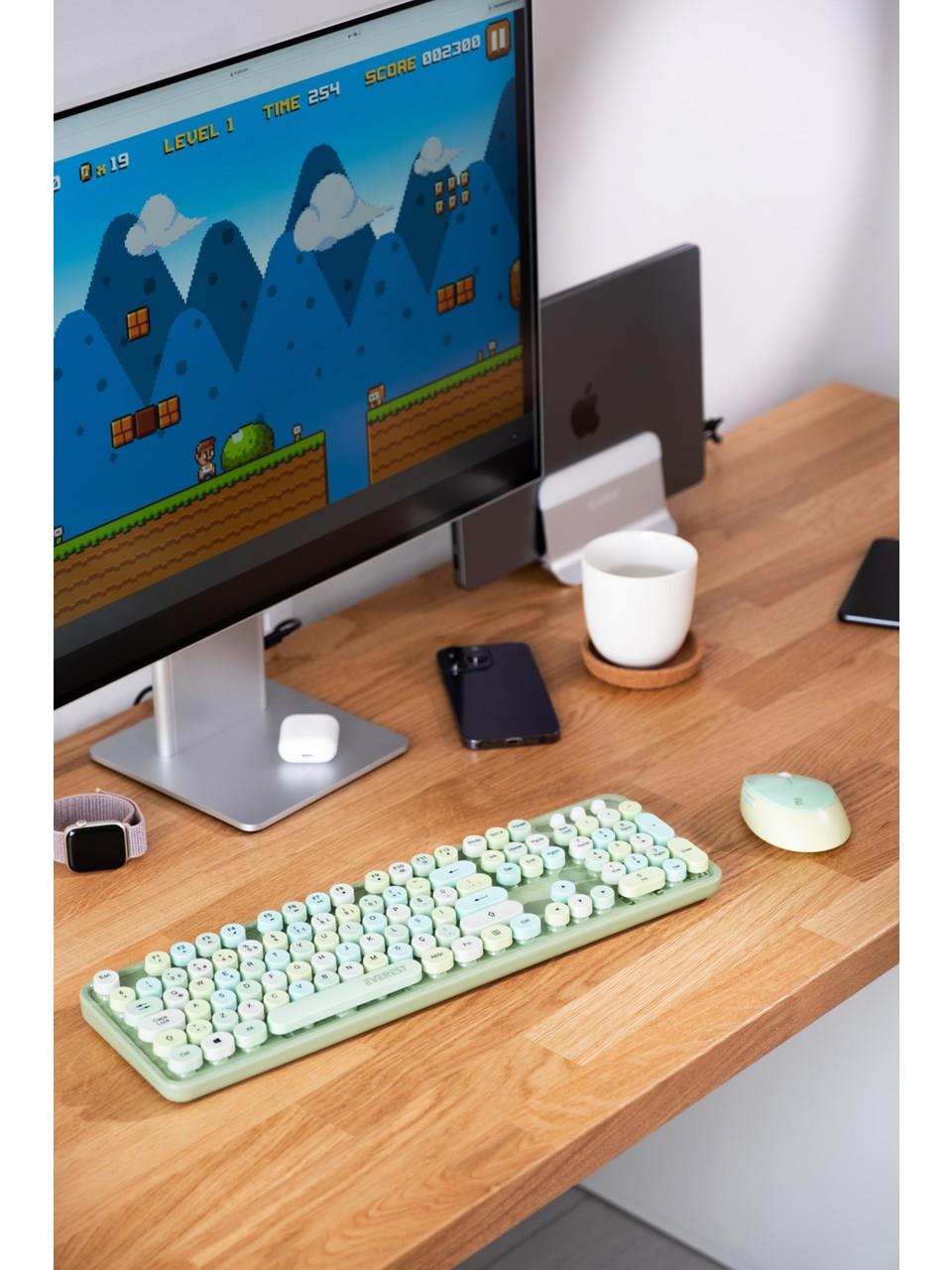 Everest ROUND KM-6282 Renkli Tuşlu Yeşil Kablosuz Q Multimedia Klavye + Mouse Set