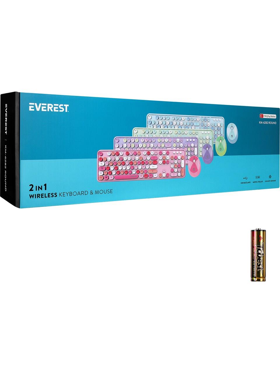 Everest ROUND KM-6282 Renkli Tuşlu Yeşil Kablosuz Q Multimedia Klavye + Mouse Set