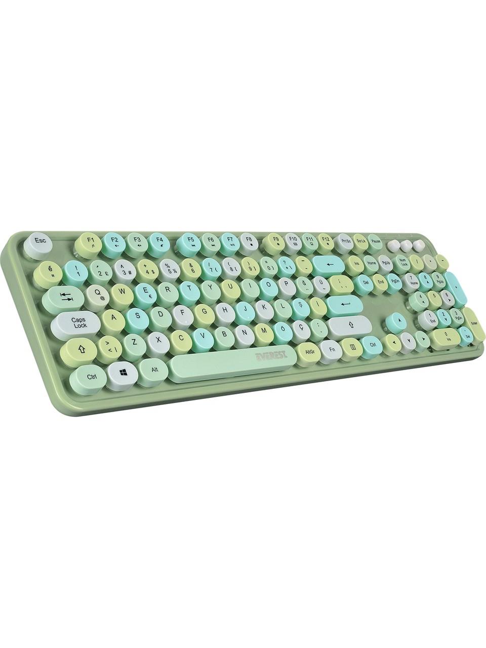 Everest ROUND KM-6282 Renkli Tuşlu Yeşil Kablosuz Q Multimedia Klavye + Mouse Set