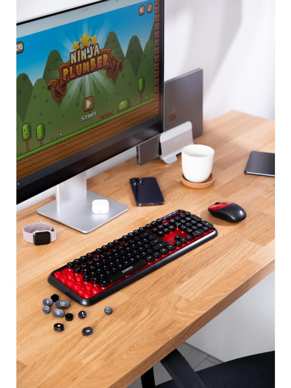 Everest Round KM-6282 Siyah Kırmızı Kablosuz QMultimedia Klavye + Mouse Set