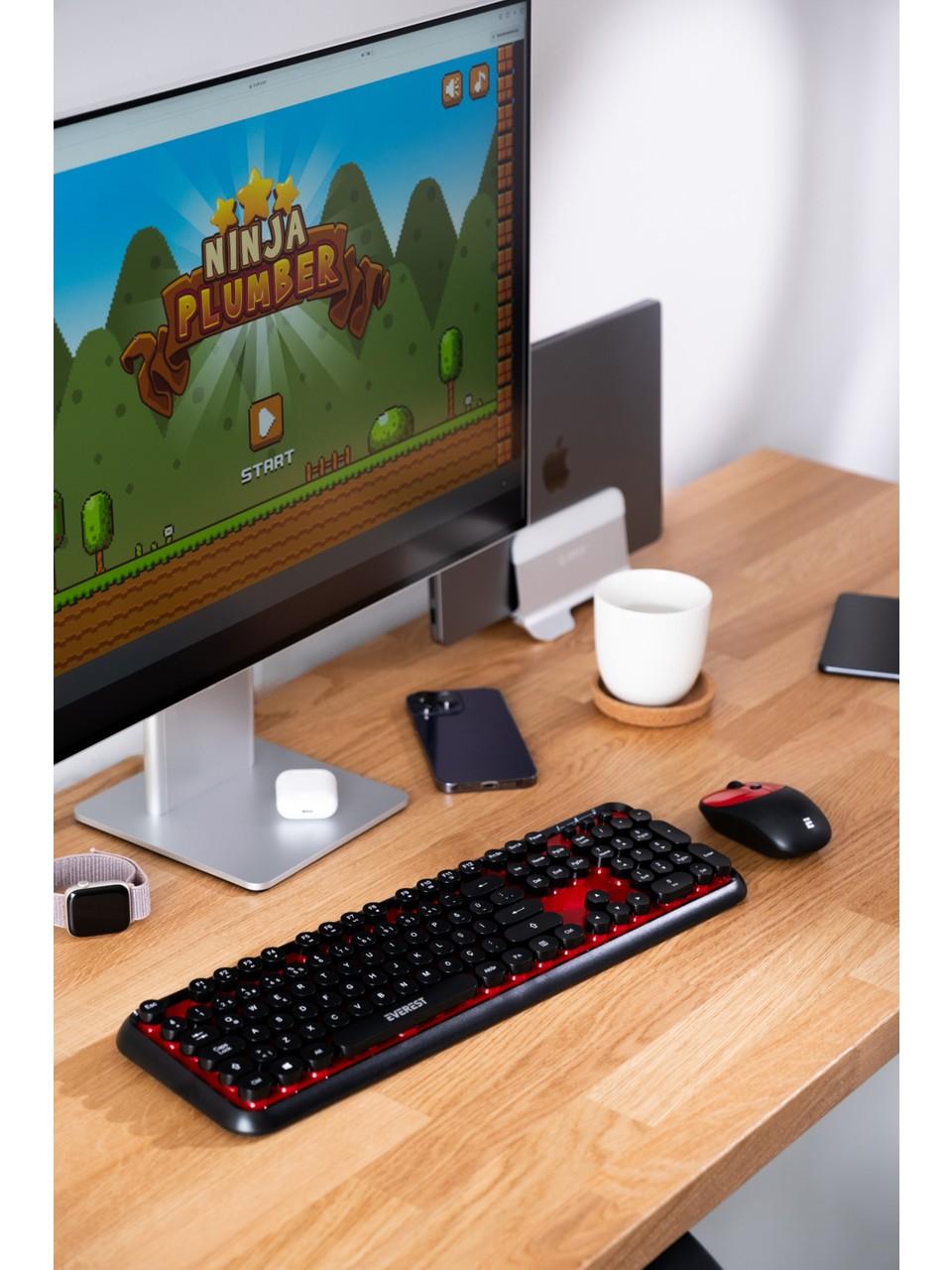 Everest Round KM-6282 Siyah Kırmızı Kablosuz QMultimedia Klavye + Mouse Set