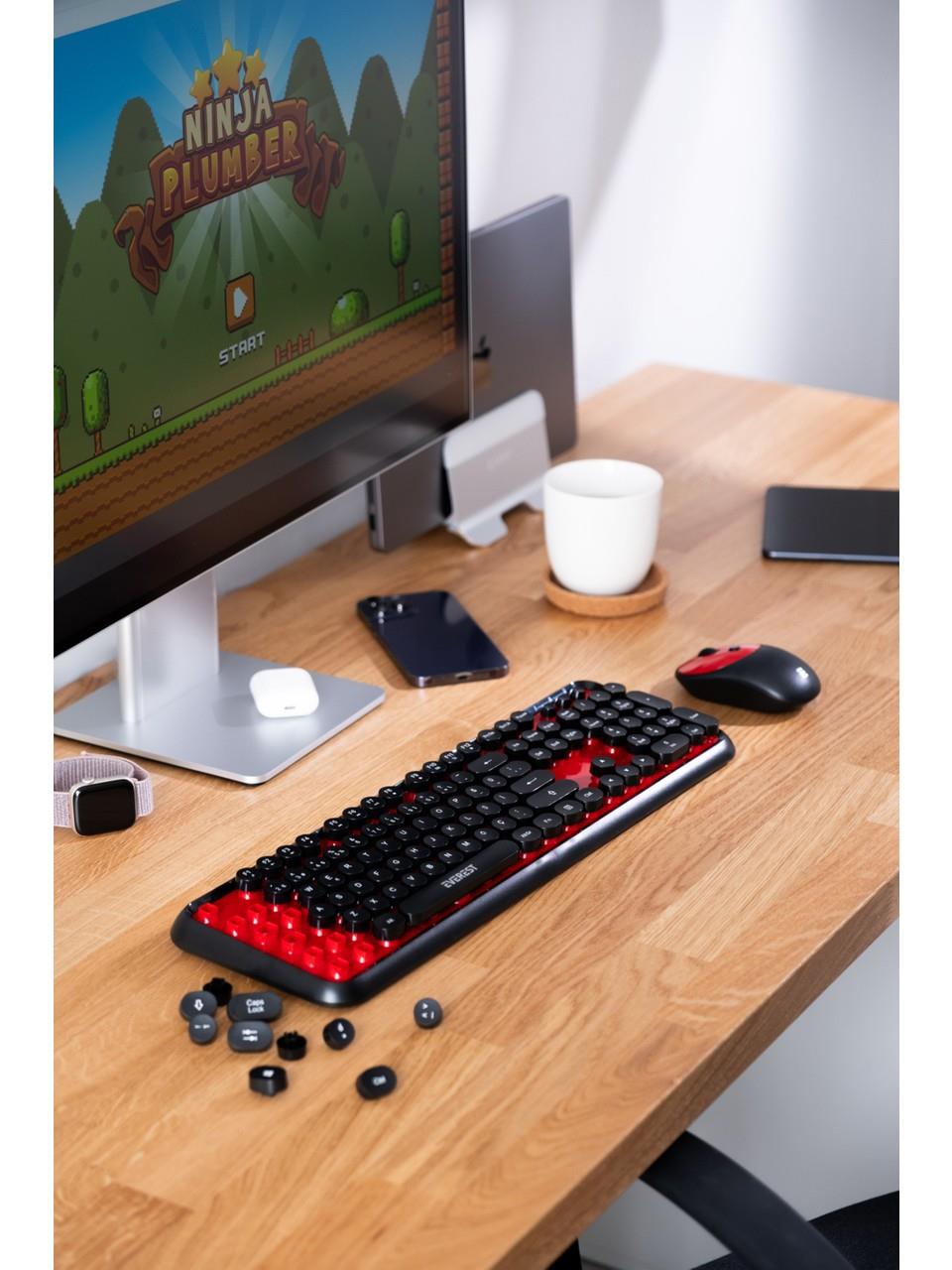 Everest Round KM-6282 Siyah Kırmızı Kablosuz QMultimedia Klavye + Mouse Set