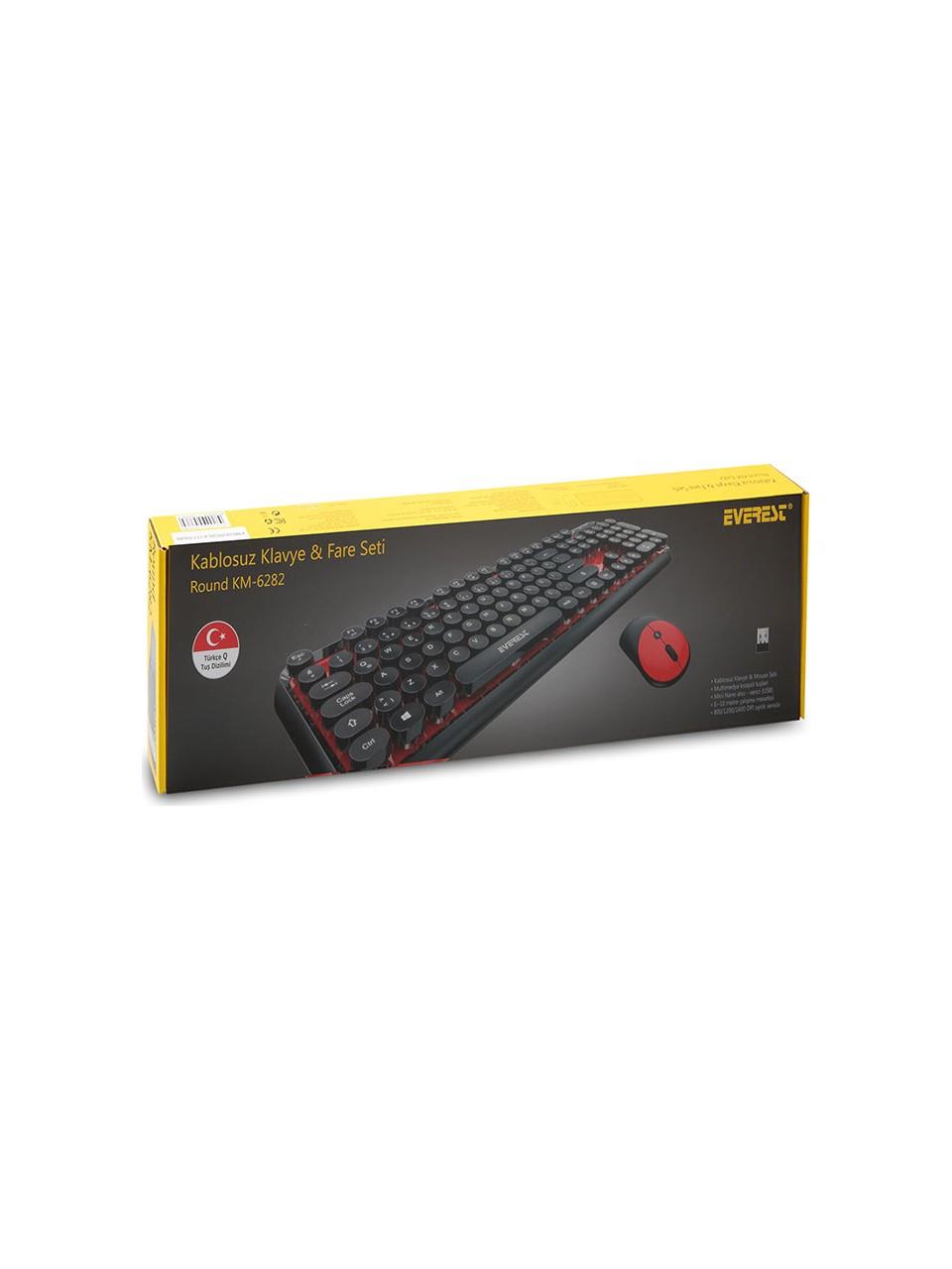 Everest Round KM-6282 Siyah Kırmızı Kablosuz QMultimedia Klavye + Mouse Set