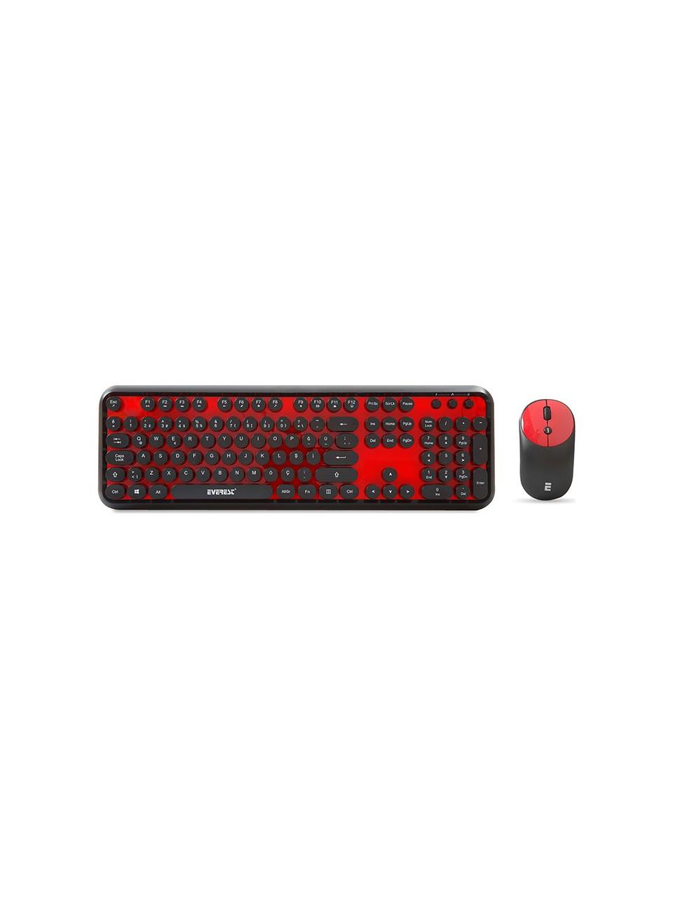 Everest Round KM-6282 Siyah Kırmızı Kablosuz QMultimedia Klavye + Mouse Set