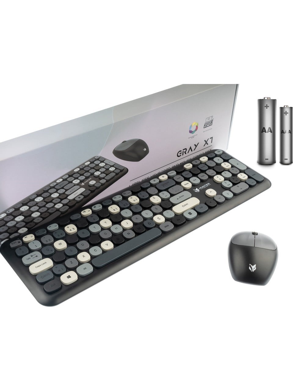 Gray Xt Retro Kablosuz Klavye Ve Mouse Seti