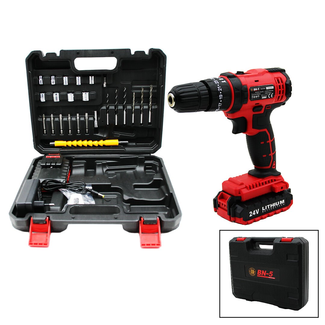Kırmızı Renk Şarjlı Matkap Seti - 1350 RPM - Çantalı - 24W