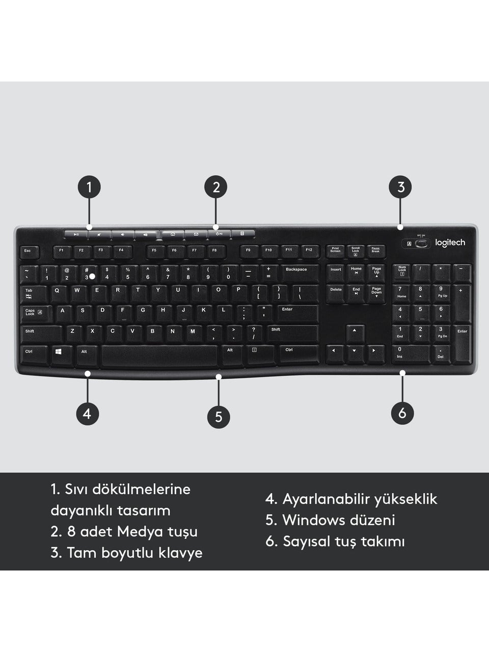 Logitech K270 Tam Boyutlu Kablosuz Türkçe Klavye - Siyah