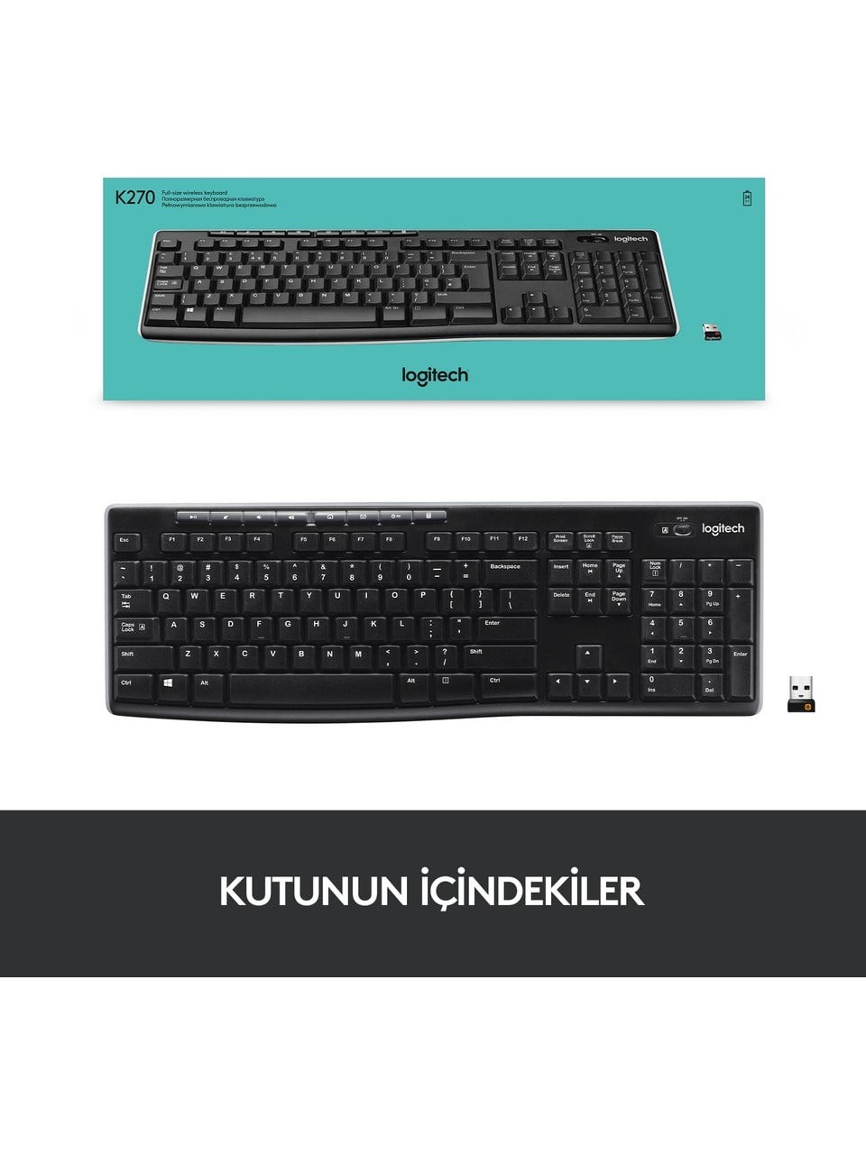 Logitech K270 Tam Boyutlu Kablosuz Türkçe Klavye - Siyah