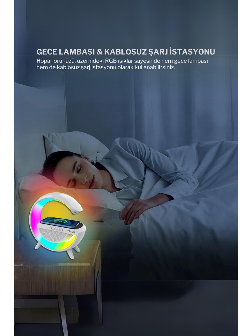 Mikado MD-G111 Rgb Işıklı Kablosuz Şarj Bluetooth Hoparlör Speaker 15 Watt Beyz 1800MAH Bt/tf/usb Wireless