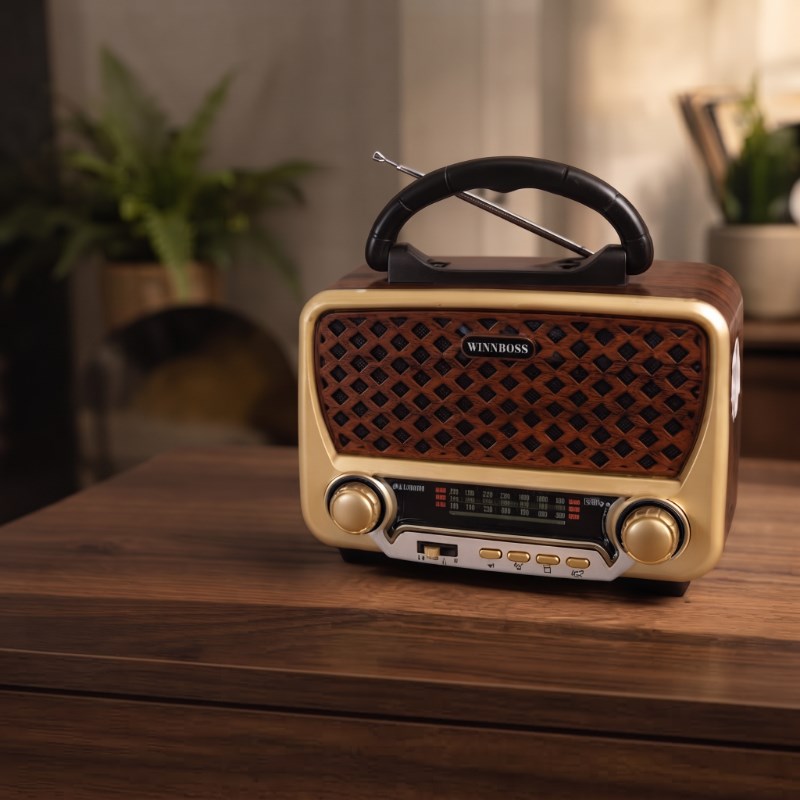 Nostalji Müzik Kutusu - Solar Panelli - Şarjlı - AUX Girişi - LED Fener - Bluetooth