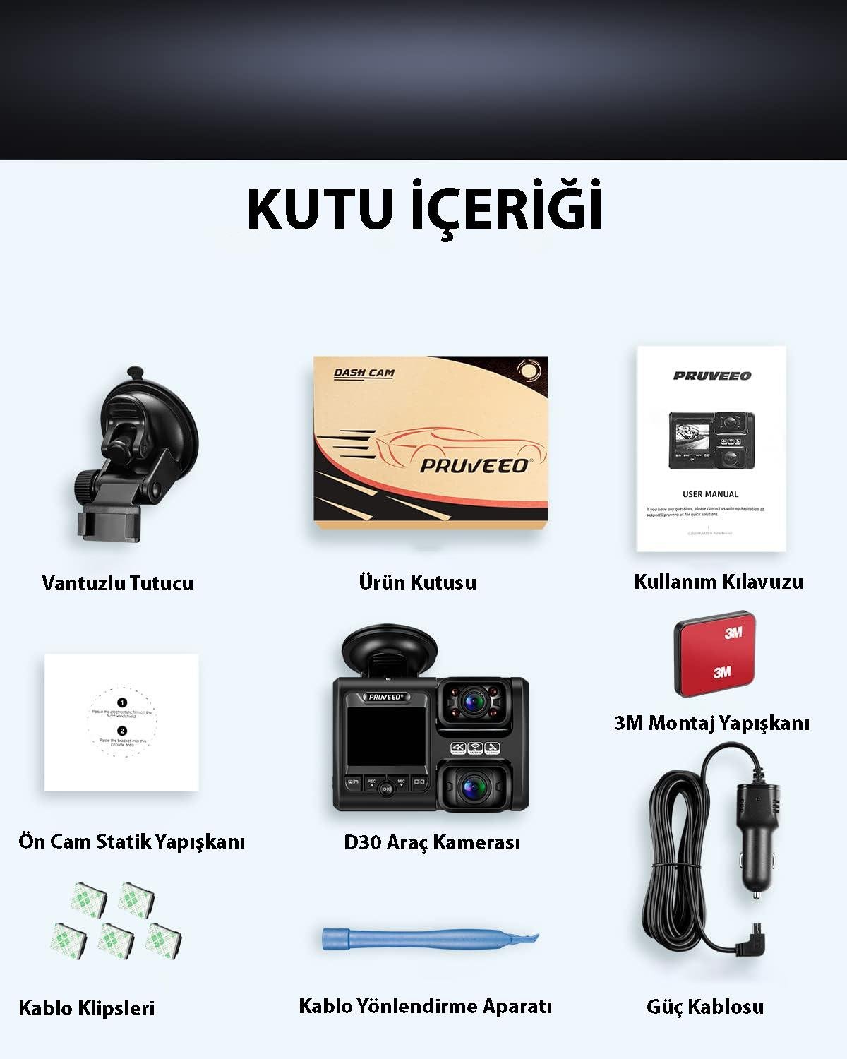 PRUVEEO D30 WI-FI 4K ARAC KAMERASI