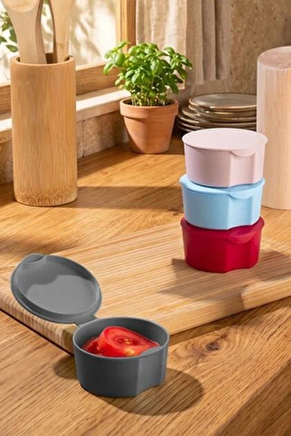 Puppy Çok Renkli Plastik Saklama Kabı Yuvarlak 4lü Mini