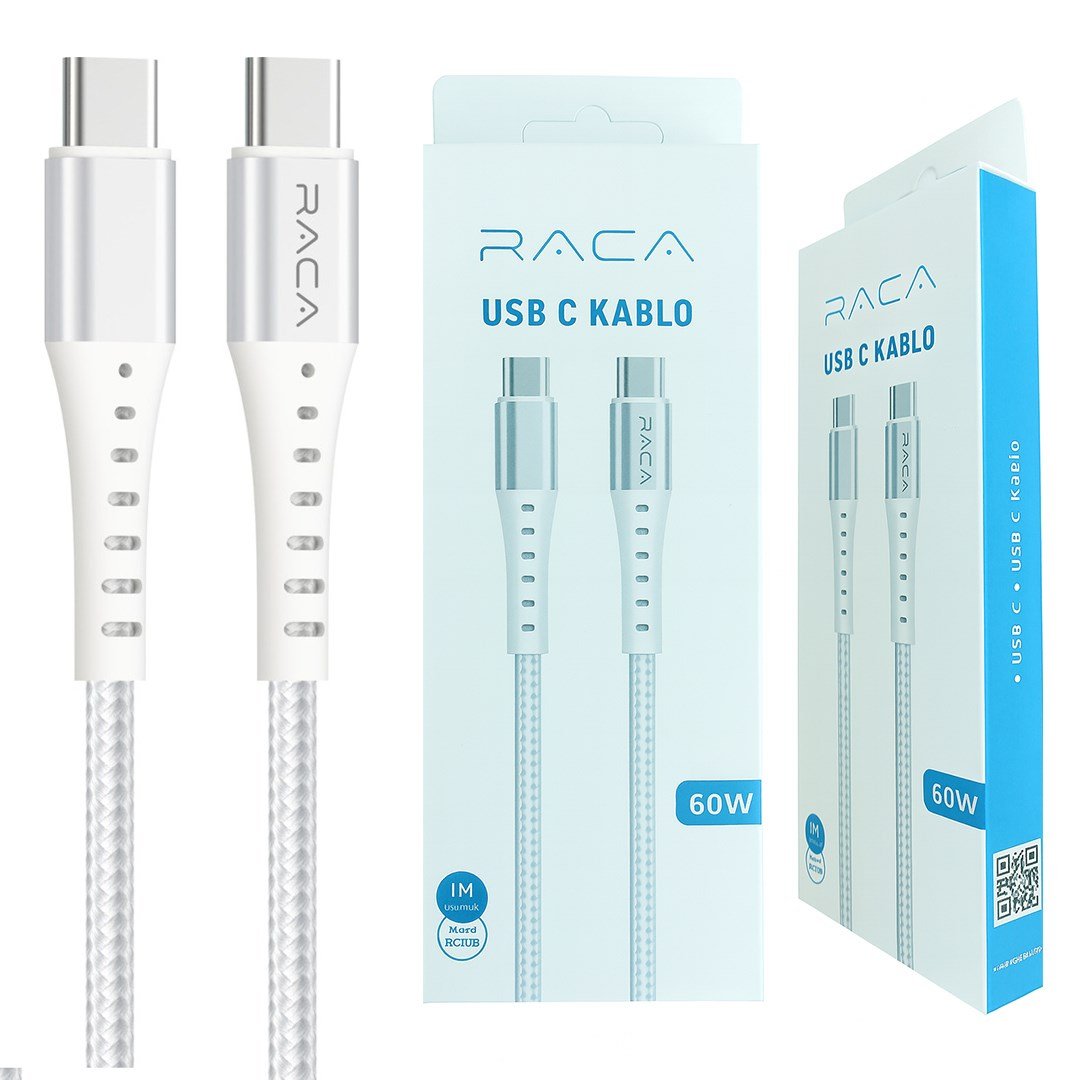 RACA RC10B 60 WATT TYPE-C TO TYPE-C ŞARJ VE DATA KABLOSU (1 METRE) - BEYAZ