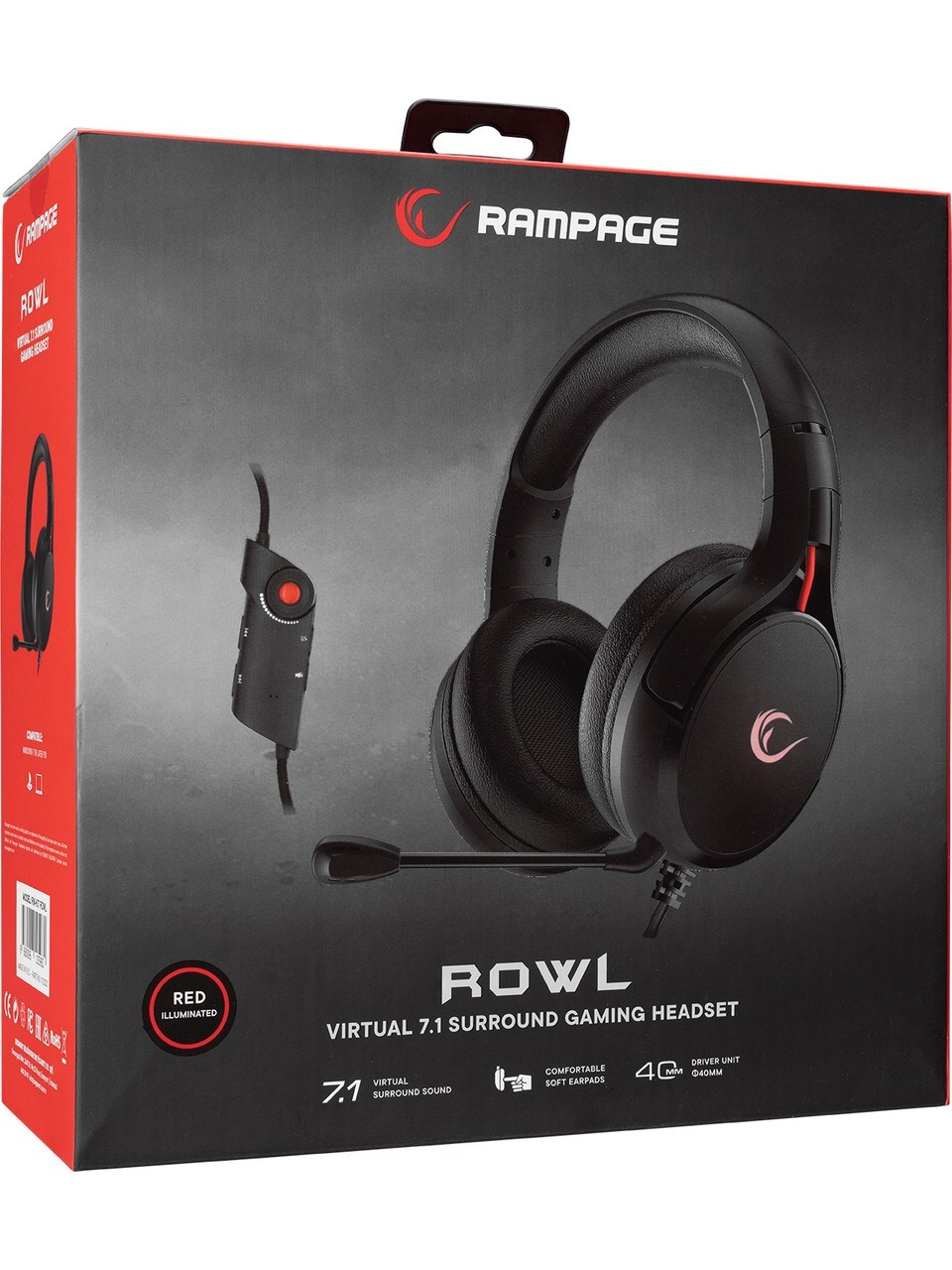 Rampage RM-K57 Rowl Kırmızı LED USB 7.1 Surround Mikrofonlu Kulaküstü Oyuncu Kulaklığı