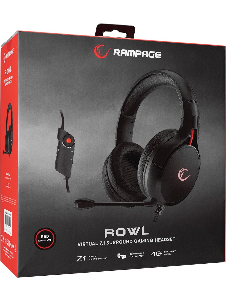 Rampage RM-K57 Rowl Kırmızı LED USB 7.1 Surround Mikrofonlu Kulaküstü Oyuncu Kulaklığı