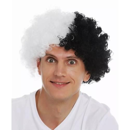 Siyah Beyaz Kıvırcık Afro Bonus Taraftar Peruğu