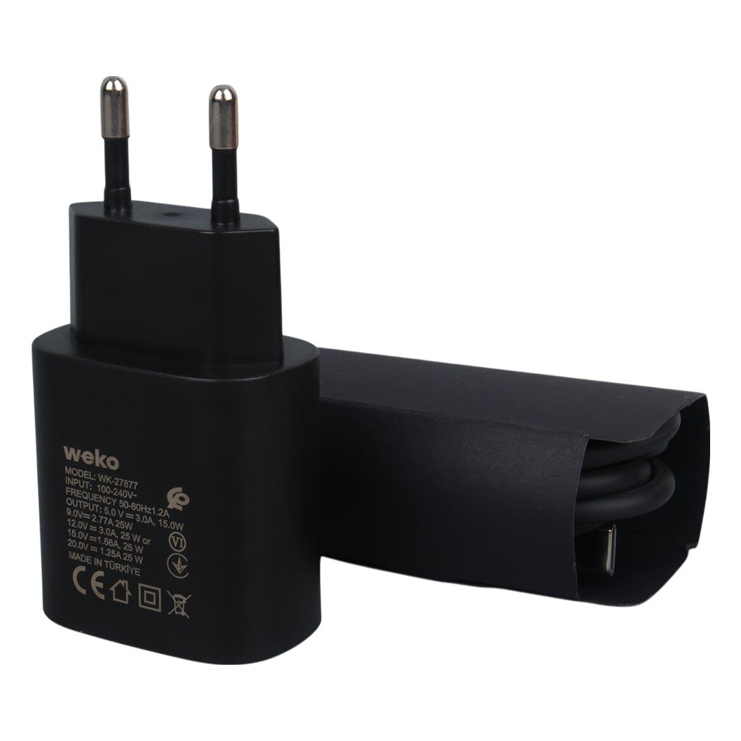 WEKO WK-27877 NOTE10 25 WATT SİYAH ŞARJ BAŞLIK ADAPTÖRÜ + TYPE-C TO TYPE-C KABLO