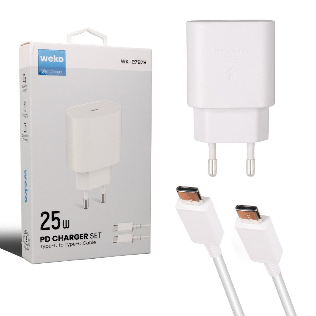 WEKO WK-27878 NOTE10 25 WATT BEYAZ ŞARJ BAŞLIK ADAPTÖRÜ + TYPE-C TO TYPE-C KABLO