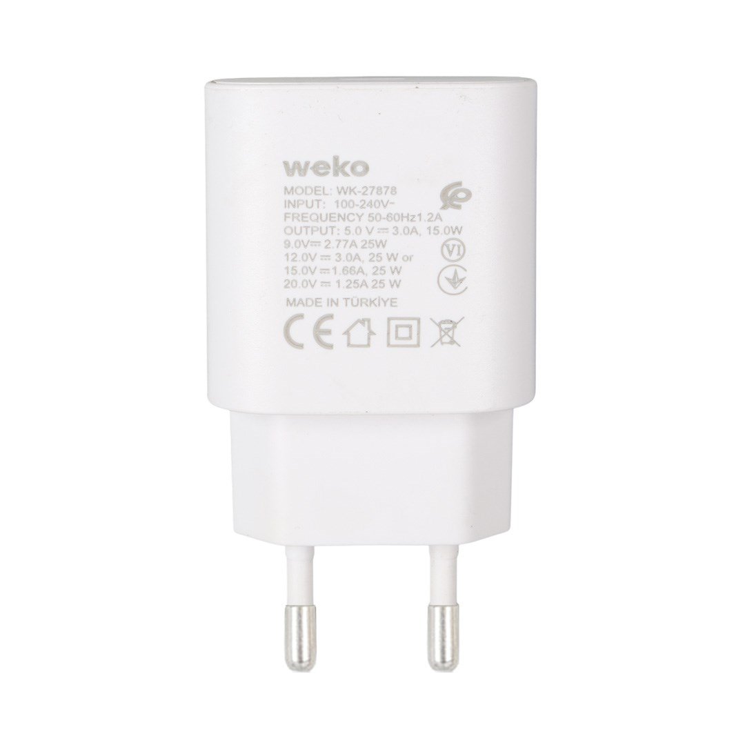 WEKO WK-27878 NOTE10 25 WATT BEYAZ ŞARJ BAŞLIK ADAPTÖRÜ + TYPE-C TO TYPE-C KABLO