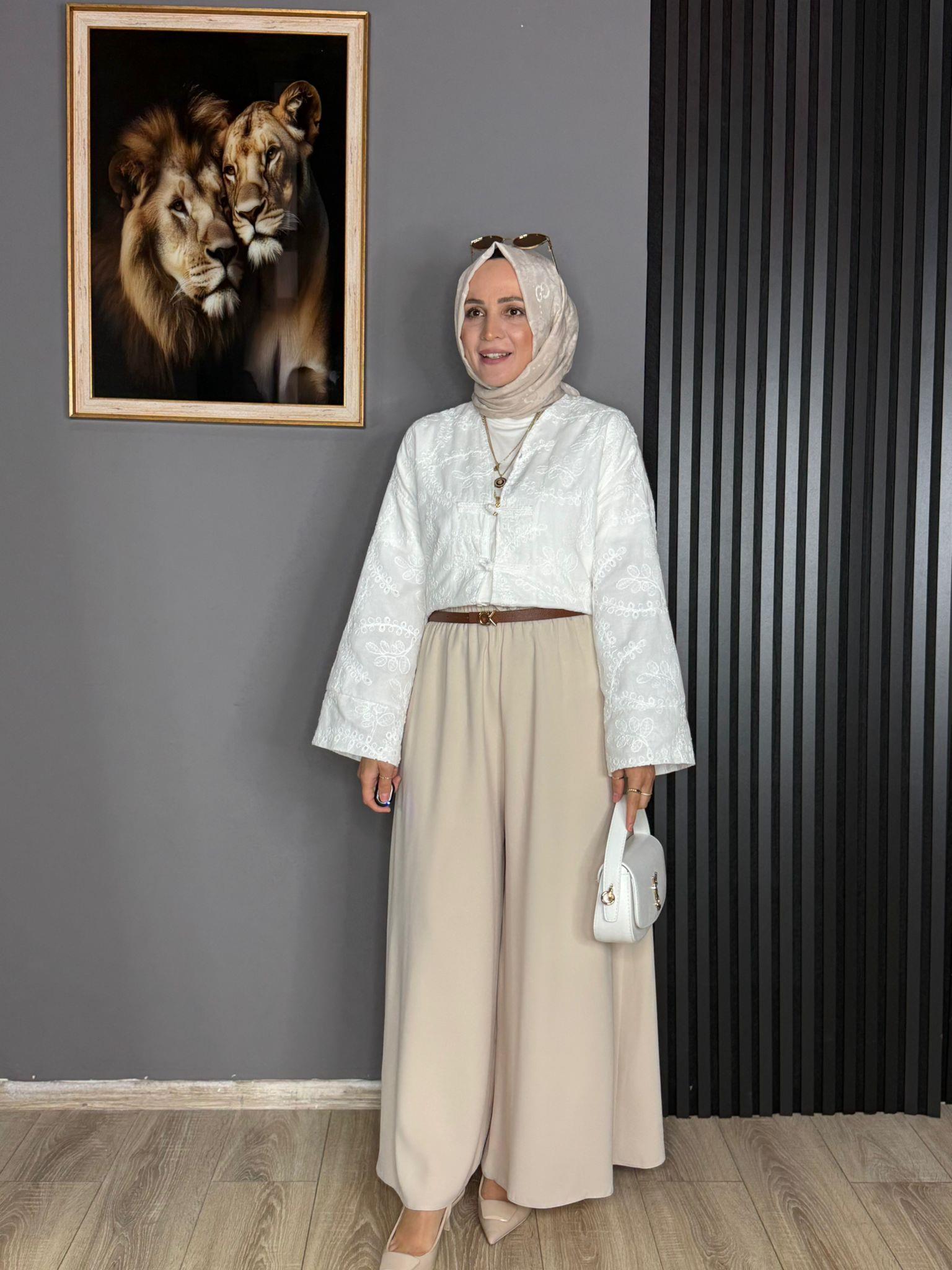 0347 KREP KUMAŞ PANTOLON KREM 