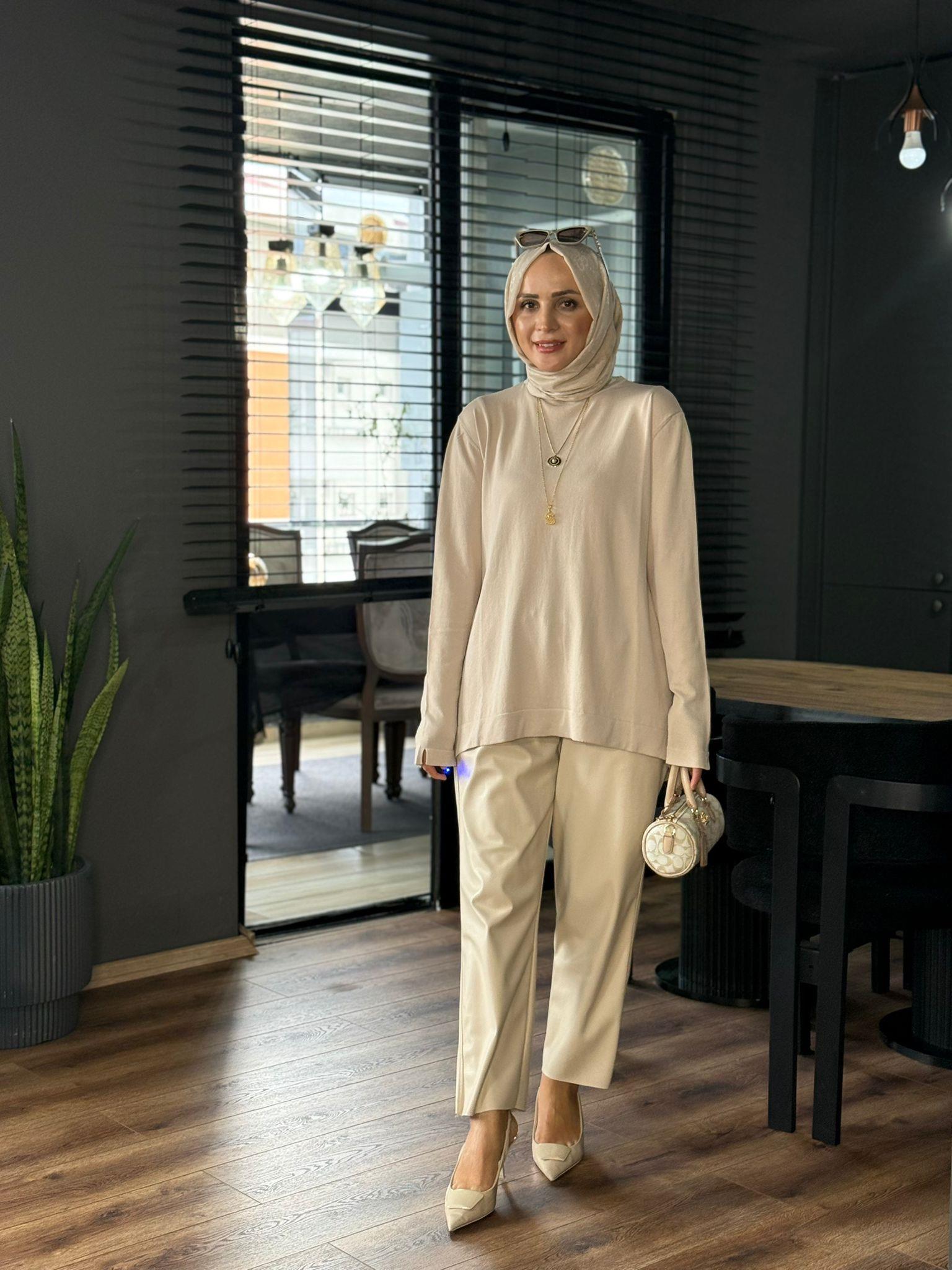 10481 SOĞUK MERSERİZE TUNİK KREM