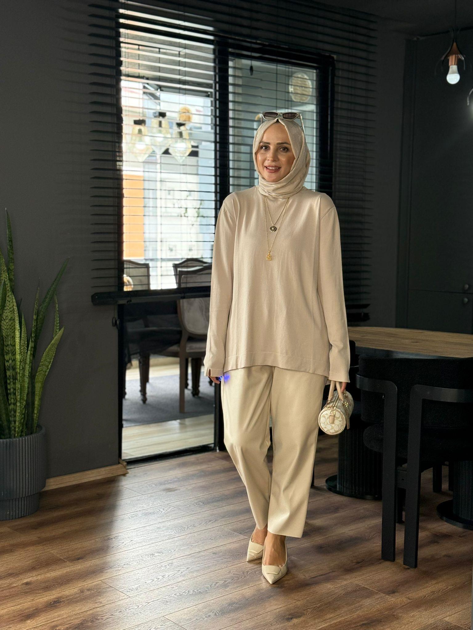 10481 SOĞUK MERSERİZE TUNİK KREM