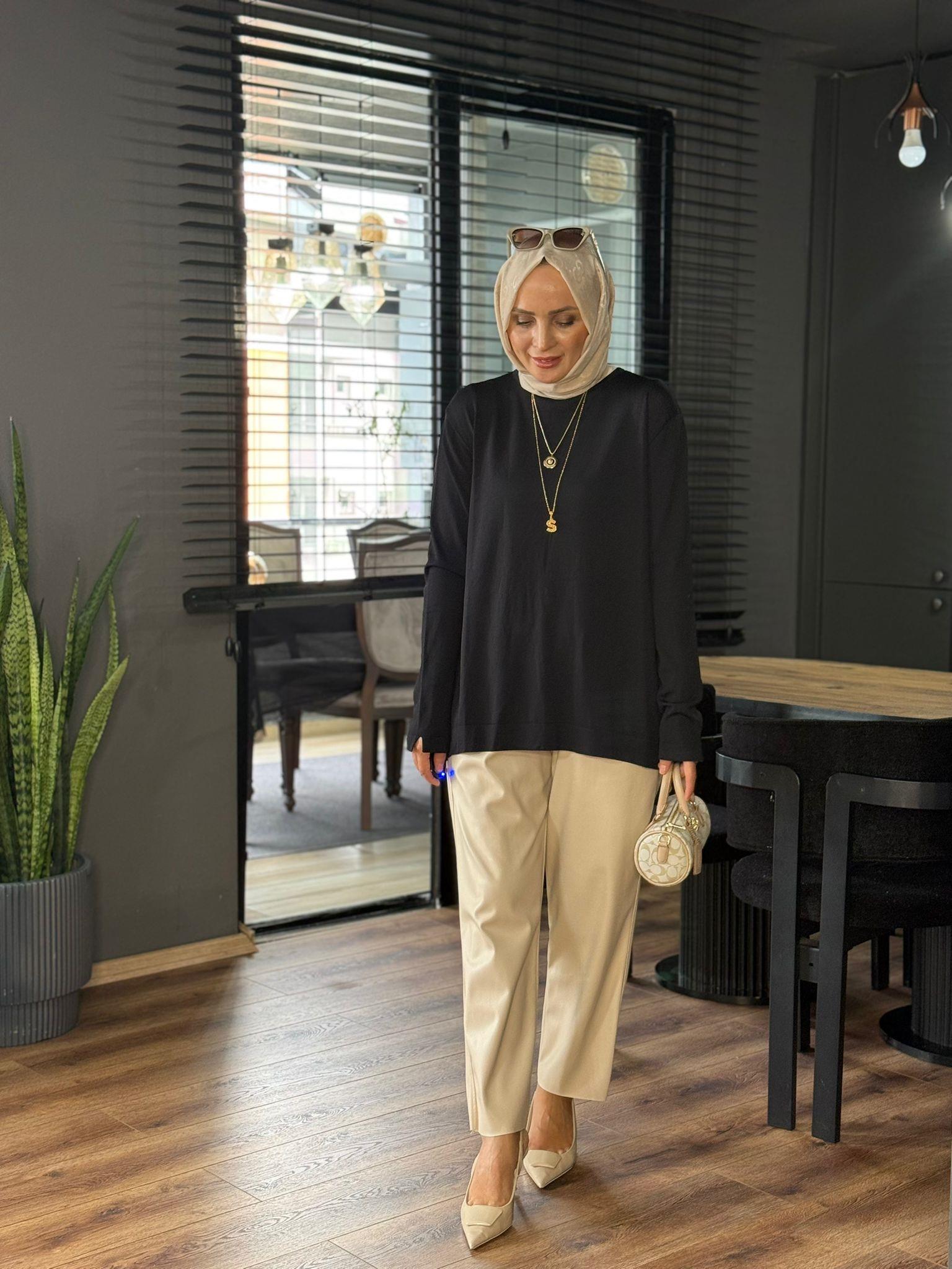 10481 SOĞUK MERSERİZE TUNİK SİYAH