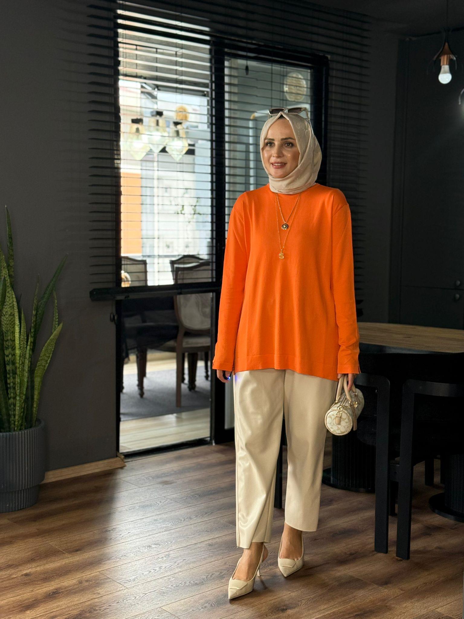 10481 SOĞUK MERSERİZE TUNİK TURUNCU