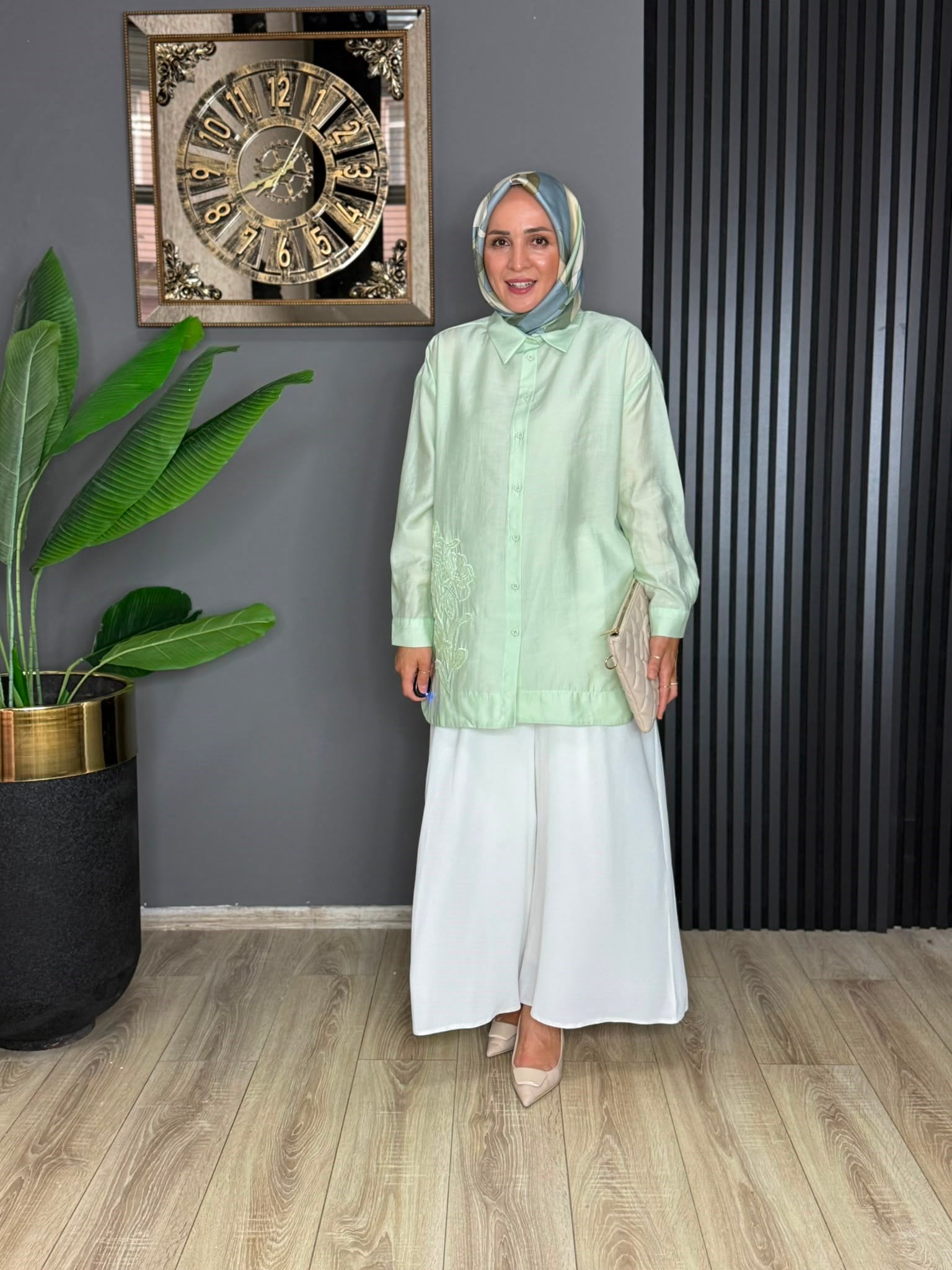 10793 İŞLEMELİ GÖMLEK NEON YEŞİL 
