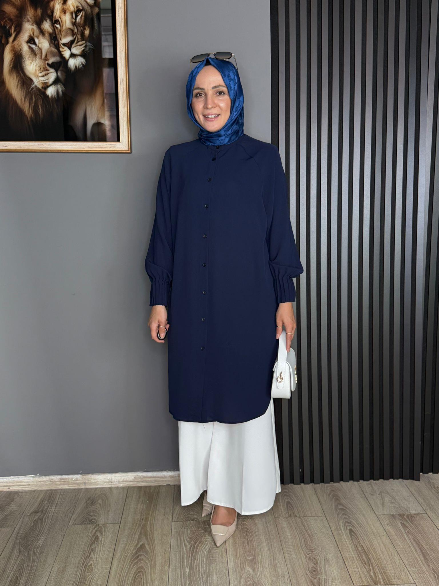 1176 KOLU NEVÜRLÜ TUNİK LACİVERT 