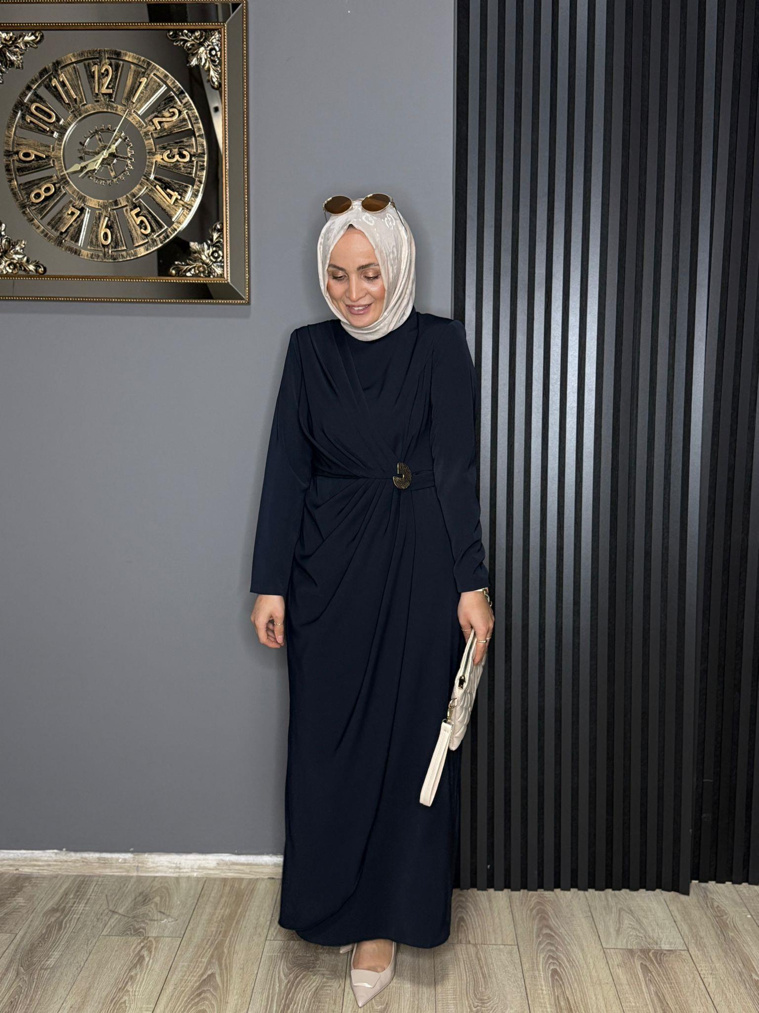 12678 DRAPELİ ELBİSE LACİVERT 